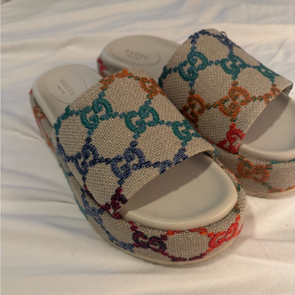 Gucci Platform Slide, Angelina, Embroidered Logo